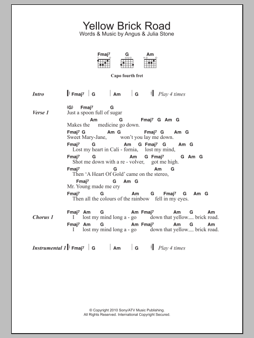 Angus & Julia Stone Yellow Brick Road sheet music notes and chords. Download Printable PDF.