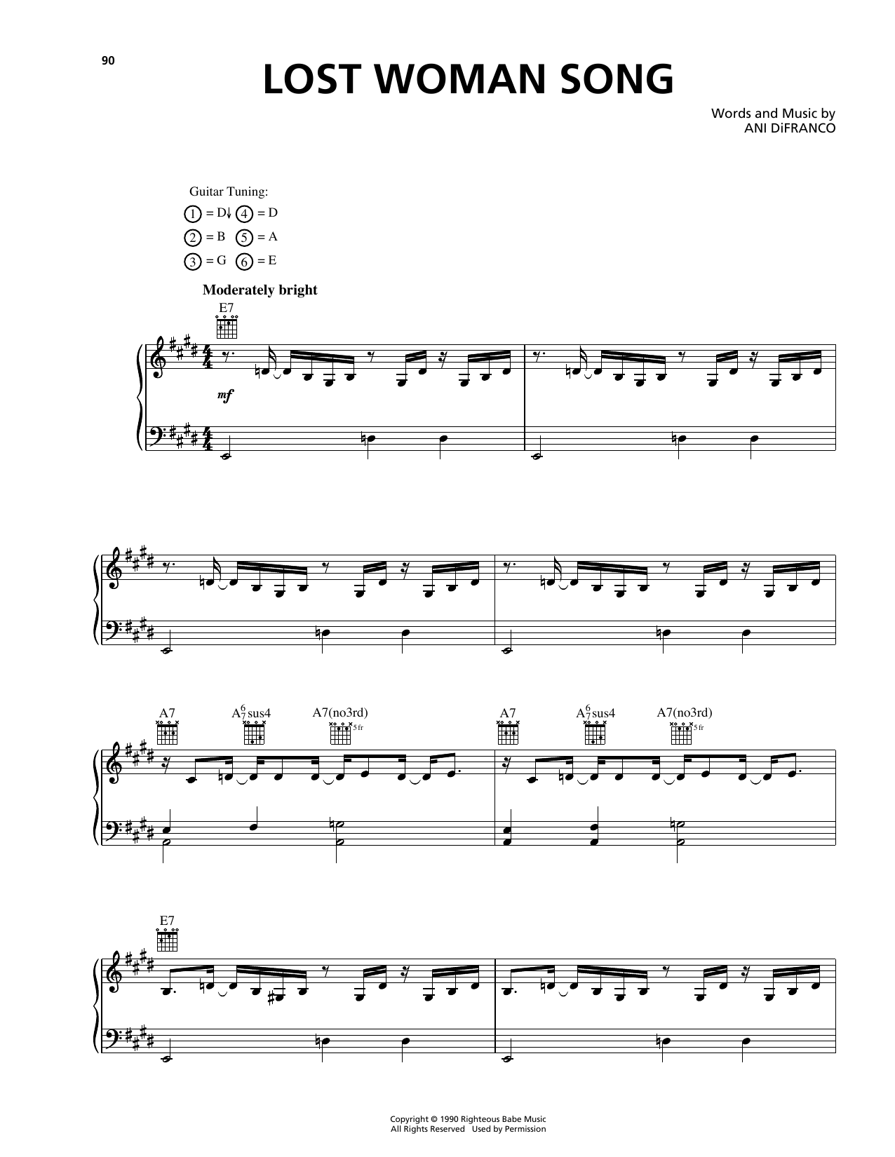 Learn to play Ani DiFranco Lost Woman Song sheet music for Piano, Vocal & Guitar Chords (Right-Hand Melody) in minutes. Price: 7.8900$ Ani DiFranco Lost Woman Song sheet music notes and chords arranged for Piano, Vocal & Guitar Chords (Right-Hand Melody)