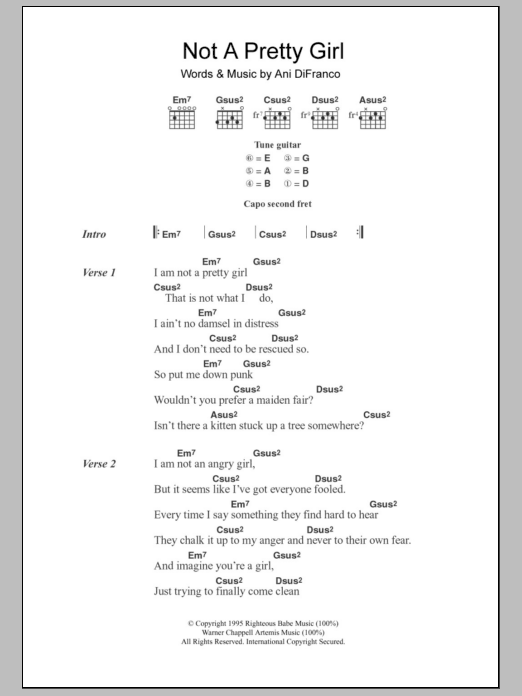 Ani DiFranco Not A Pretty Girl sheet music notes and chords. Download Printable PDF.