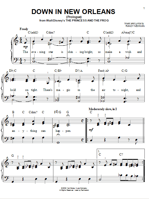 Anika Noni Rose Down In New Orleans sheet music notes and chords. Download Printable PDF.