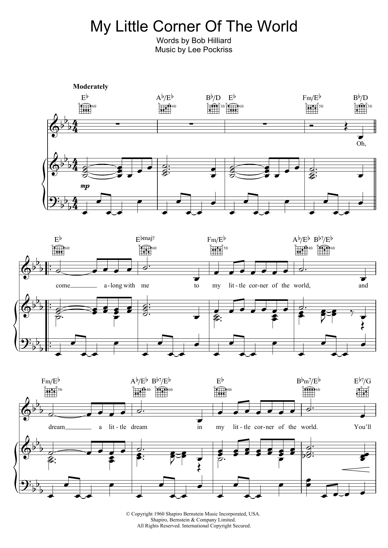 Learn to play Anita Bryant My Little Corner Of The World sheet music for Piano, Vocal & Guitar Chords in minutes. Price: 7.8900$ Anita Bryant My Little Corner Of The World sheet music notes and chords arranged for Piano, Vocal & Guitar Chords