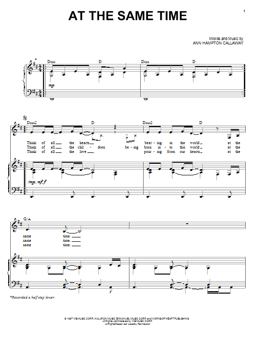 Ann Hampton Callaway At The Same Time sheet music notes and chords. Download Printable PDF.