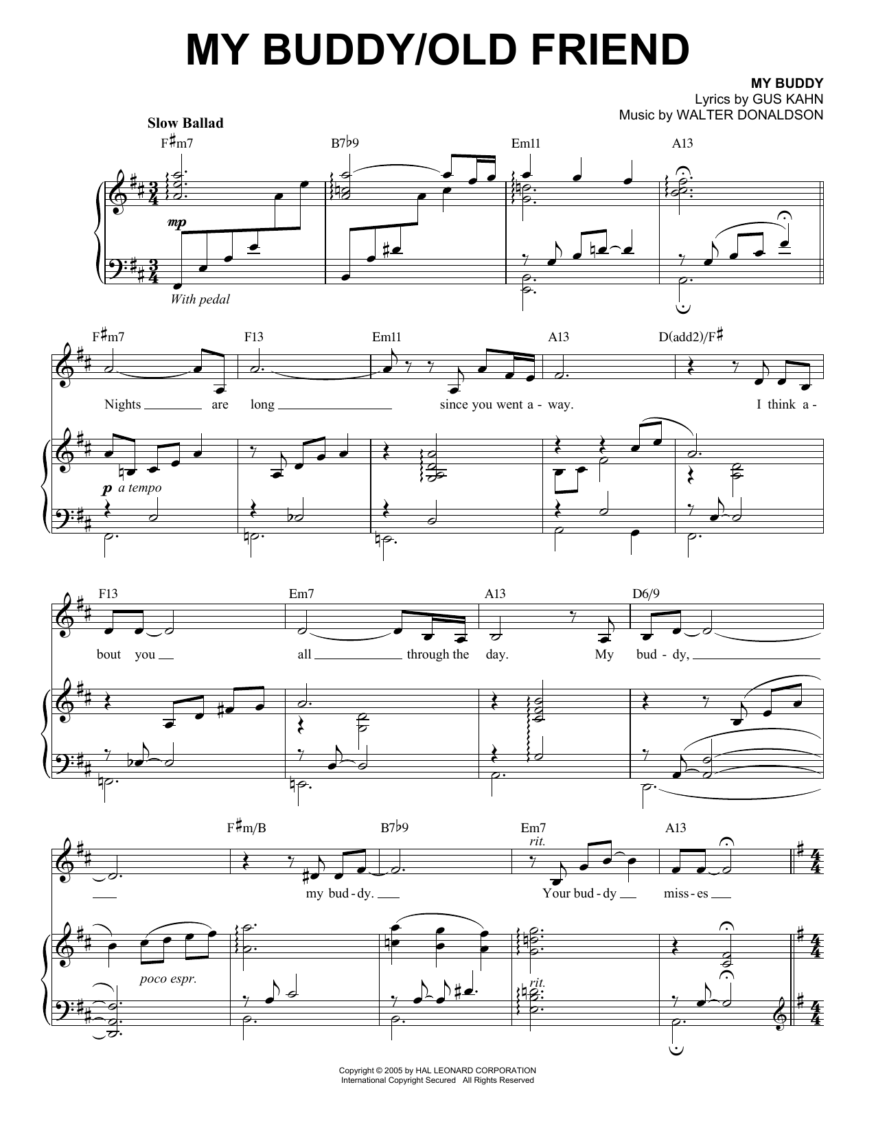 Ann Hampton Callaway My Buddy / Old Friend sheet music notes and chords. Download Printable PDF.