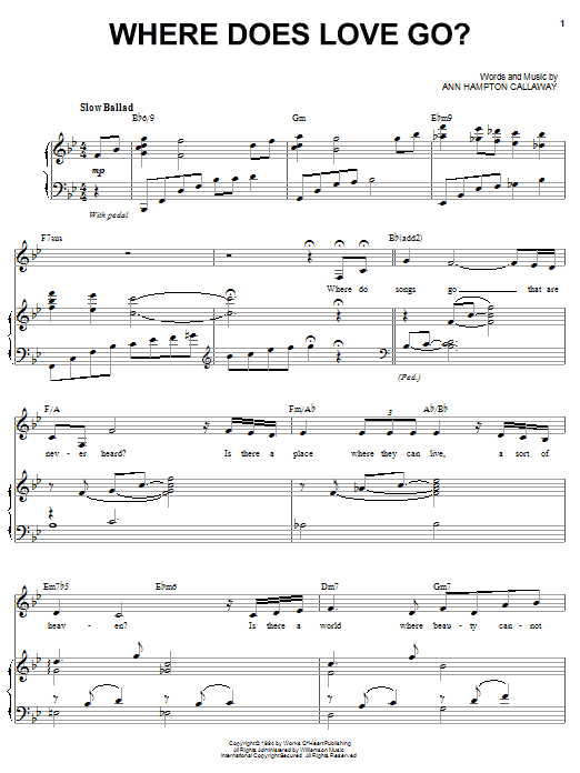 Ann Hampton Callaway Where Does Love Go? sheet music notes and chords arranged for Piano & Vocal