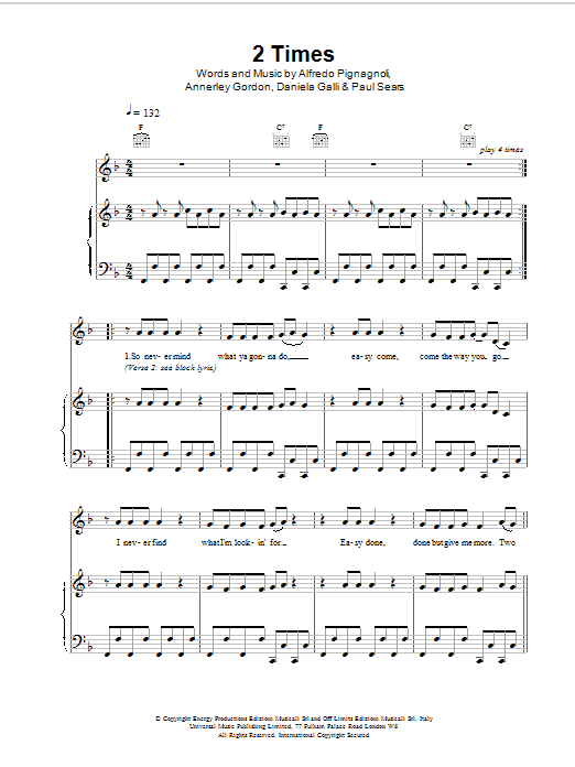 Ann Lee 2 Times sheet music notes and chords. Download Printable PDF.