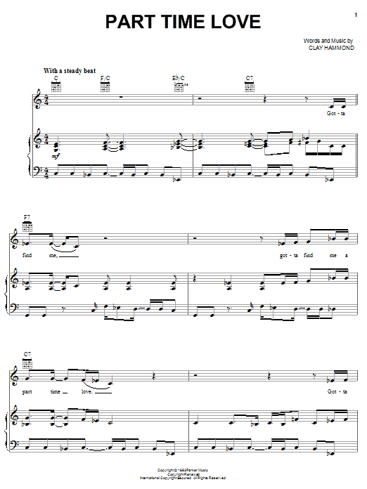 Learn to play Ann Peebles Part Time Love sheet music for Piano, Vocal & Guitar Chords (Right-Hand Melody) in minutes. Price: 7.8900$ Ann Peebles Part Time Love sheet music notes and chords arranged for Piano, Vocal & Guitar Chords (Right-Hand Melody)