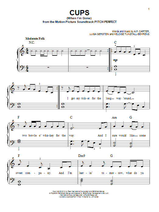 Anna Kendrick Cups (When I'm Gone) sheet music notes and chords. Download Printable PDF.