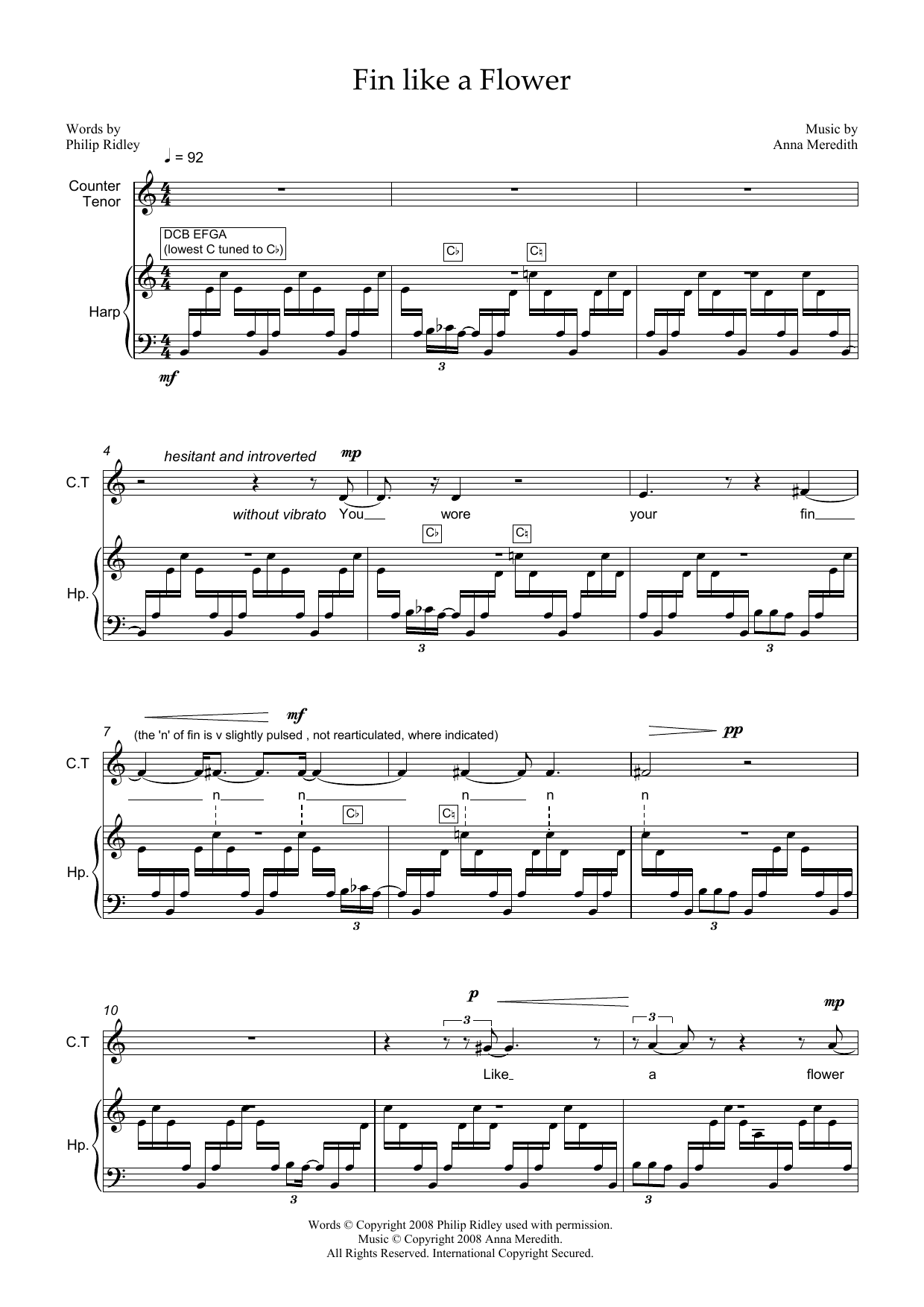 Learn to play Anna Meredith Fin like a Flower (for counter-tenor & harp) sheet music for Piano & Vocal in minutes. Price: 7.8900$ Anna Meredith Fin like a Flower (for counter-tenor & harp) sheet music notes and chords arranged for Piano & Vocal