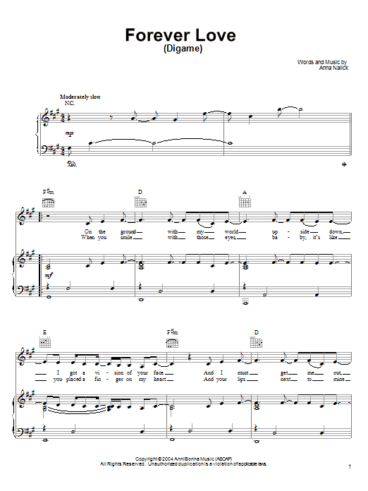 Anna Nalick Forever Love (Digame) sheet music notes and chords arranged for Piano, Vocal & Guitar Chords (Right-Hand Melody)