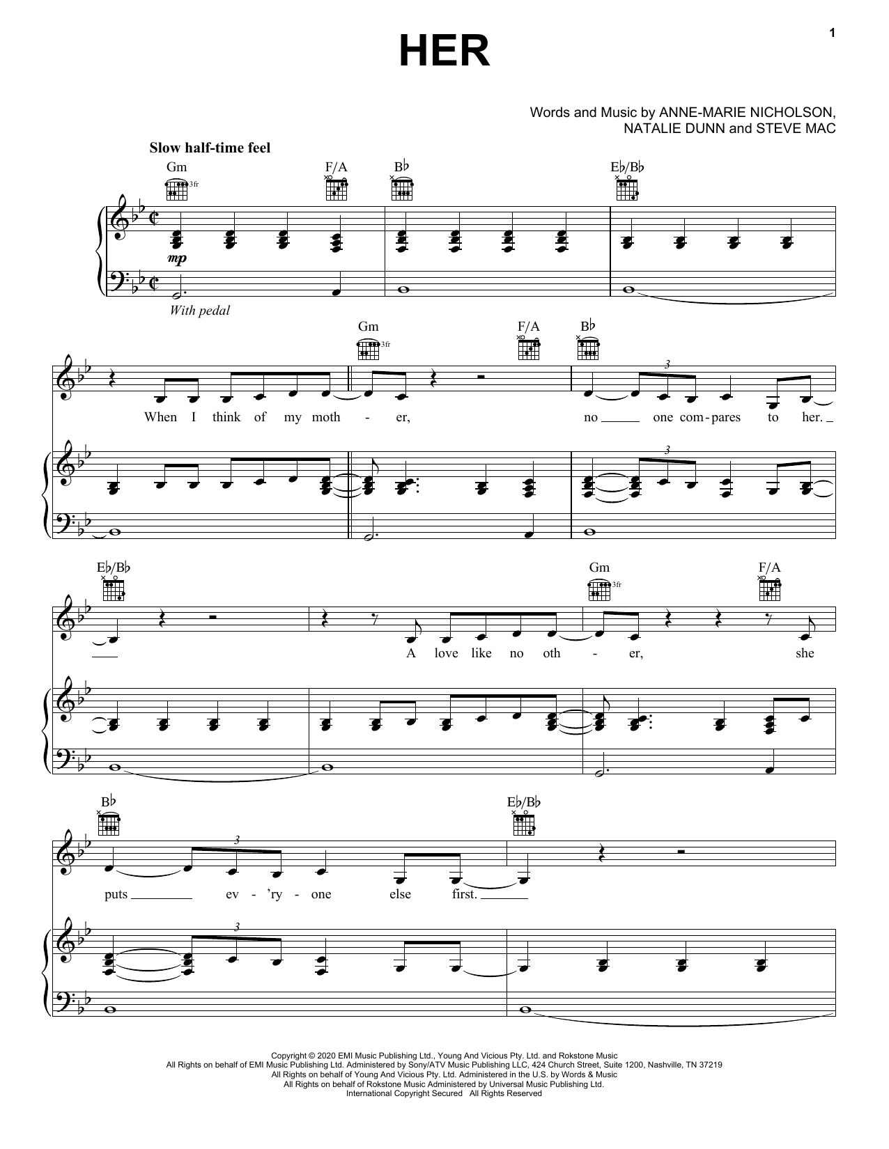 Anne-Marie Her sheet music notes and chords. Download Printable PDF.