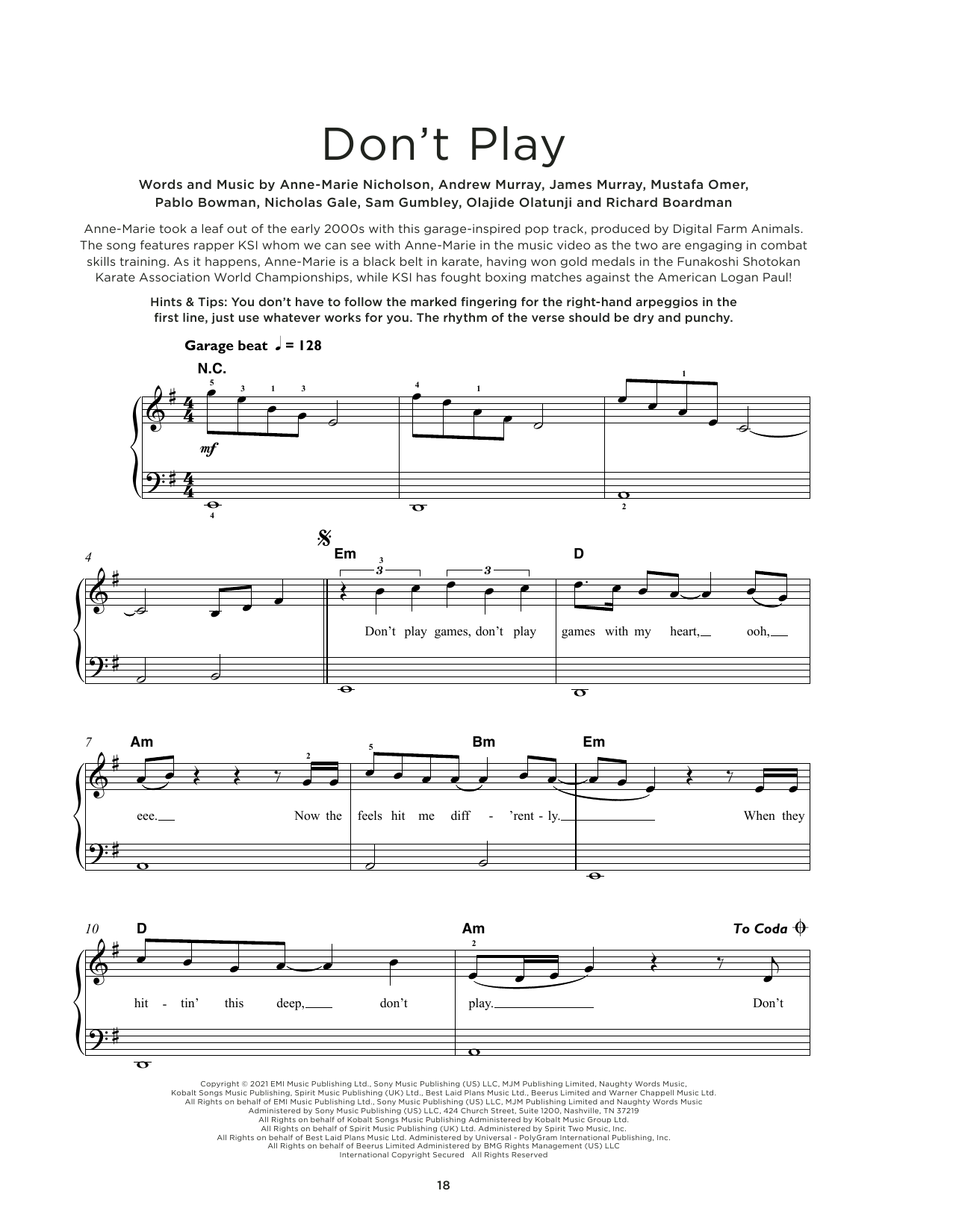 Learn to play Anne-Marie, KSI and Digital Farm Animals Don't Play sheet music for Really Easy Piano in minutes. Price: 6.9900$ Anne-Marie, KSI and Digital Farm Animals Don't Play sheet music notes and chords arranged for Really Easy Piano