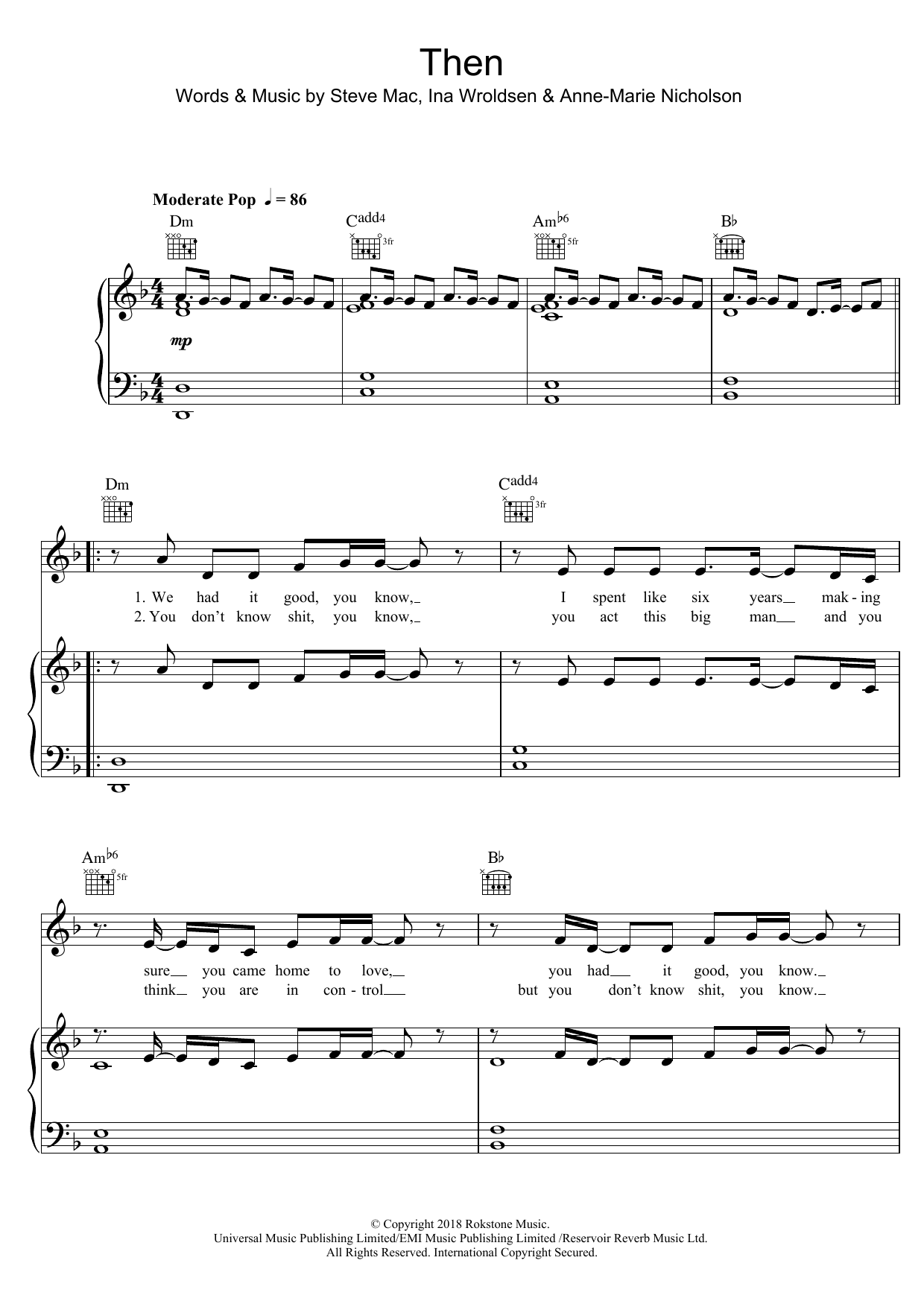 Learn to play Anne-Marie Then sheet music for Piano, Vocal & Guitar Chords in minutes. Price: 7.8900$ Anne-Marie Then sheet music notes and chords arranged for Piano, Vocal & Guitar Chords