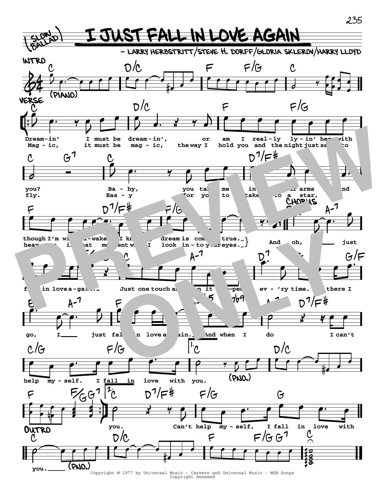 Anne Murray I Just Fall In Love Again sheet music notes and chords. Download Printable PDF.