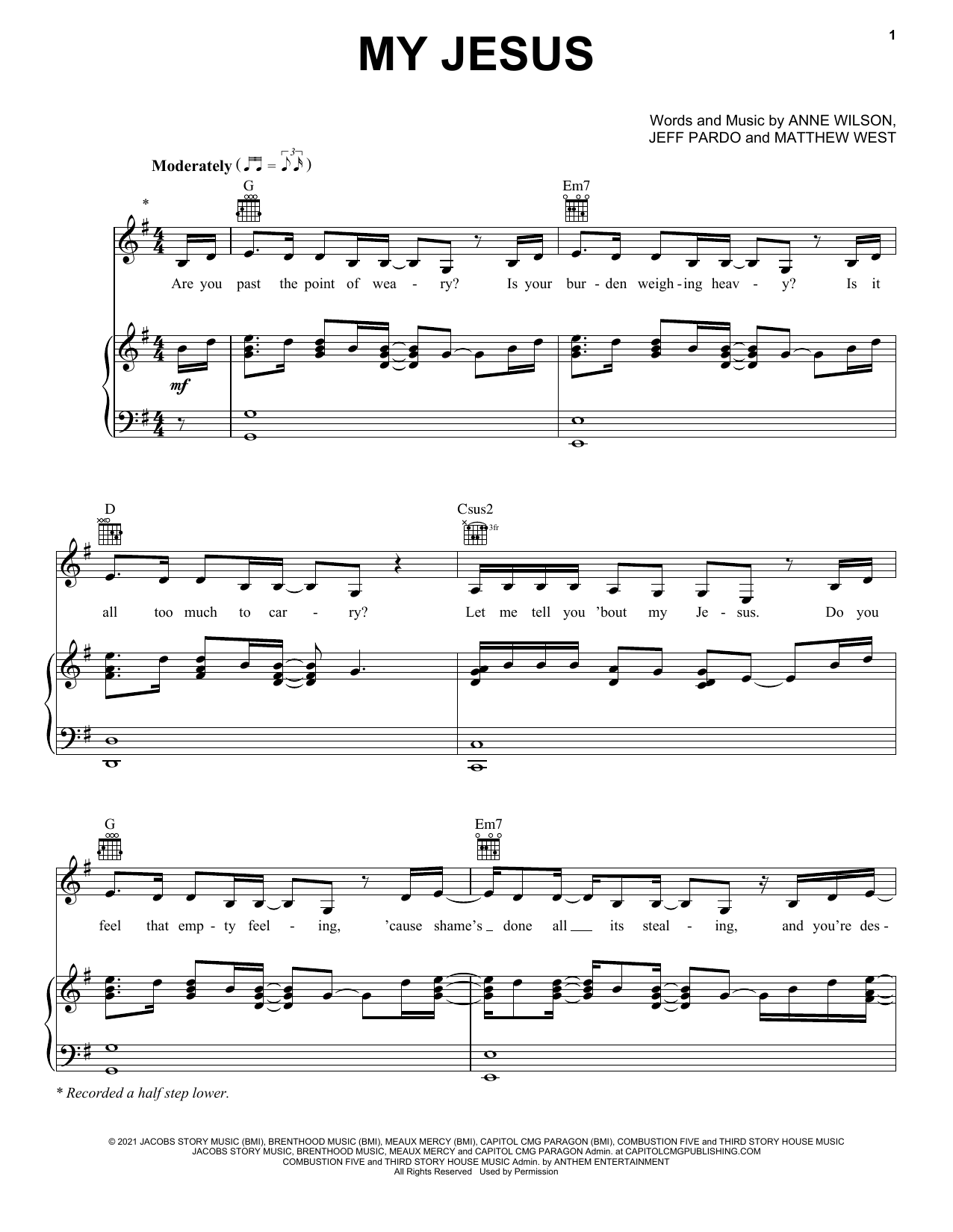 Anne Wilson My Jesus sheet music notes and chords. Download Printable PDF.