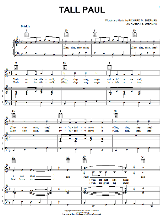 Learn to play Annette Funicello Tall Paul sheet music for Piano, Vocal & Guitar Chords (Right-Hand Melody) in minutes. Price: 7.8900$ Annette Funicello Tall Paul sheet music notes and chords arranged for Piano, Vocal & Guitar Chords (Right-Hand Melody)