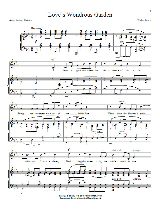 Annie Andros Hawley Love's Wondrous Garden sheet music notes and chords. Download Printable PDF.