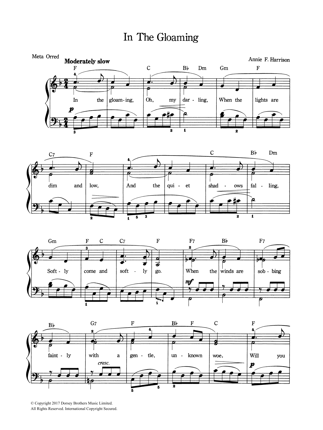 Annie F. Harrison In The Gloaming sheet music notes and chords. Download Printable PDF.