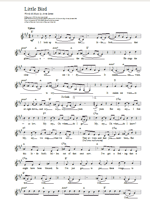 Annie Lennox Little Bird sheet music notes and chords. Download Printable PDF.