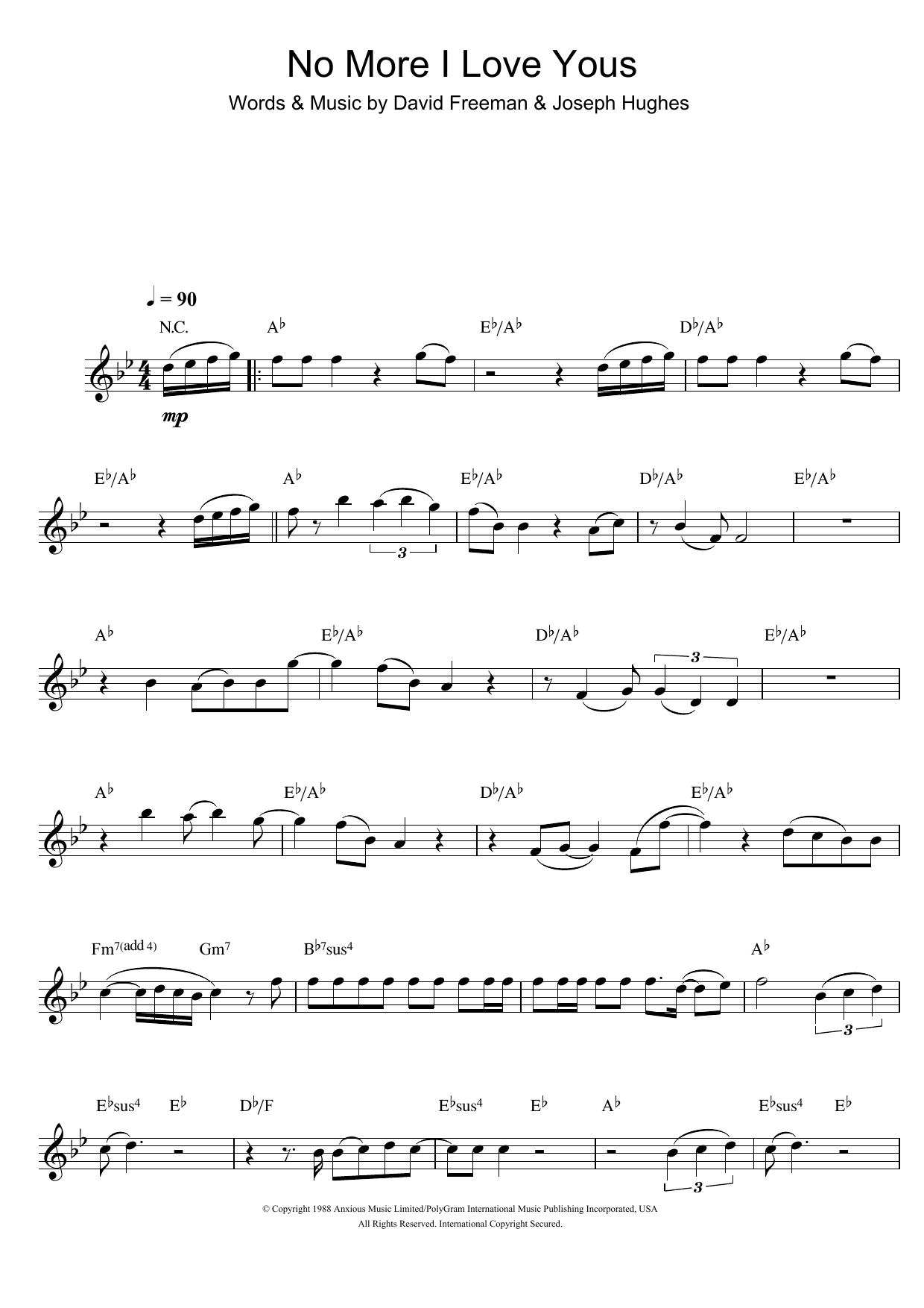 Annie Lennox No More I Love Yous sheet music notes and chords. Download Printable PDF.