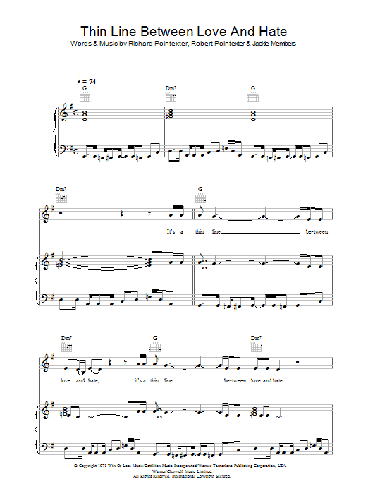 Annie Lennox Thin Line Between Love And Hate sheet music notes and chords arranged for Piano, Vocal & Guitar Chords