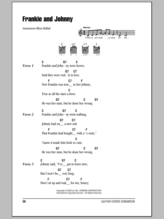 Anonymous Blues Ballad Frankie And Johnny sheet music notes and chords. Download Printable PDF.