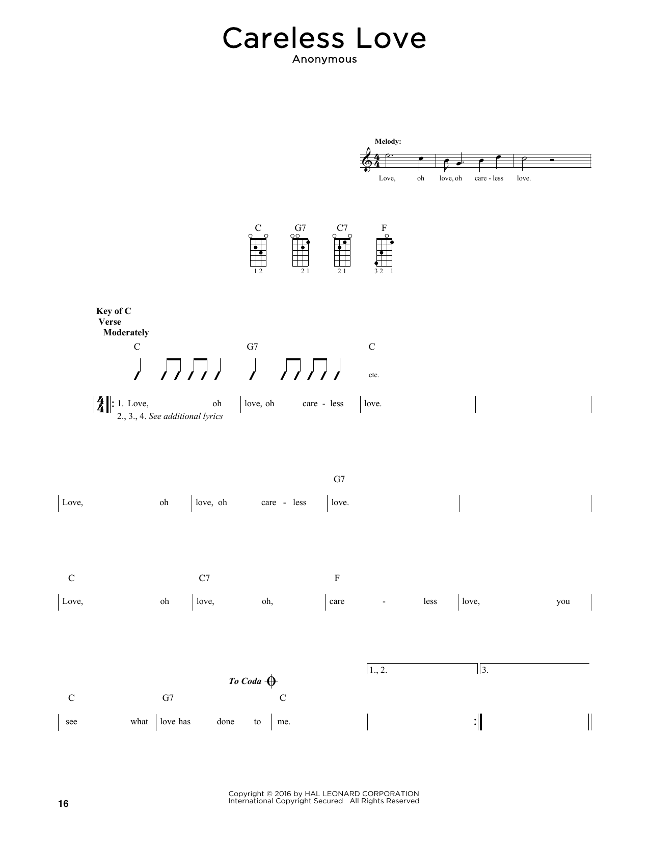 Anonymous Careless Love (arr. Fred Sokolow) sheet music notes and chords. Download Printable PDF.