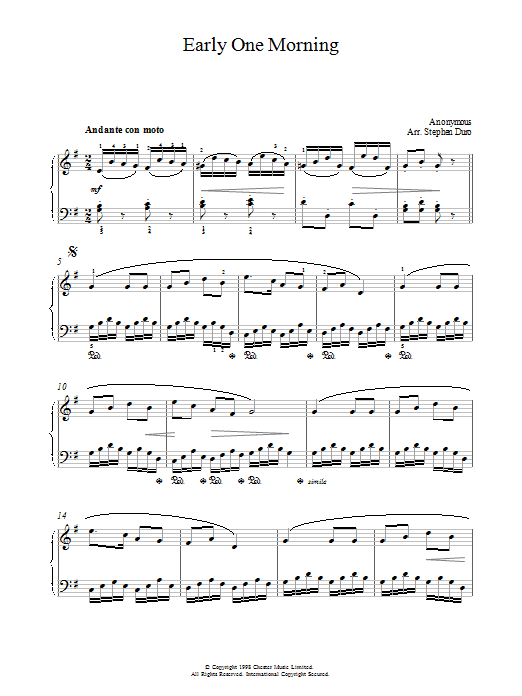 Traditional Early One Morning sheet music notes and chords arranged for Piano Solo