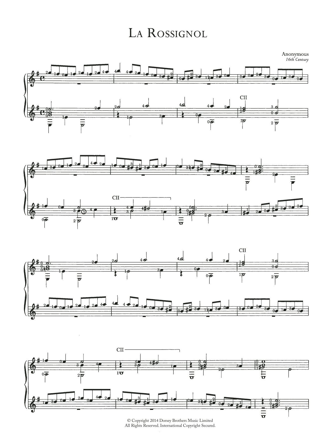 Anonymous La Rossignol sheet music notes and chords. Download Printable PDF.