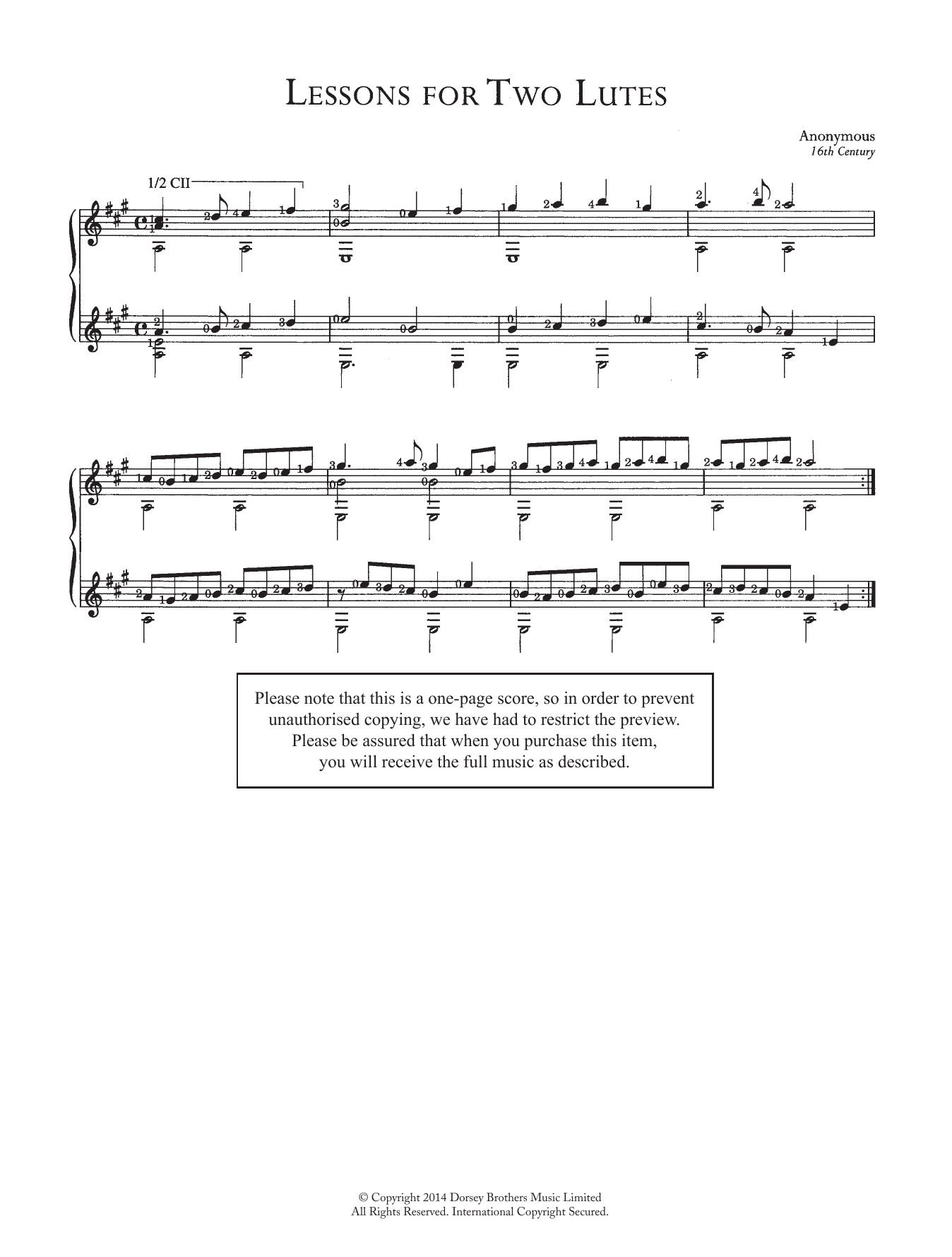 Anonymous Lessons For Two Lutes sheet music notes and chords. Download Printable PDF.