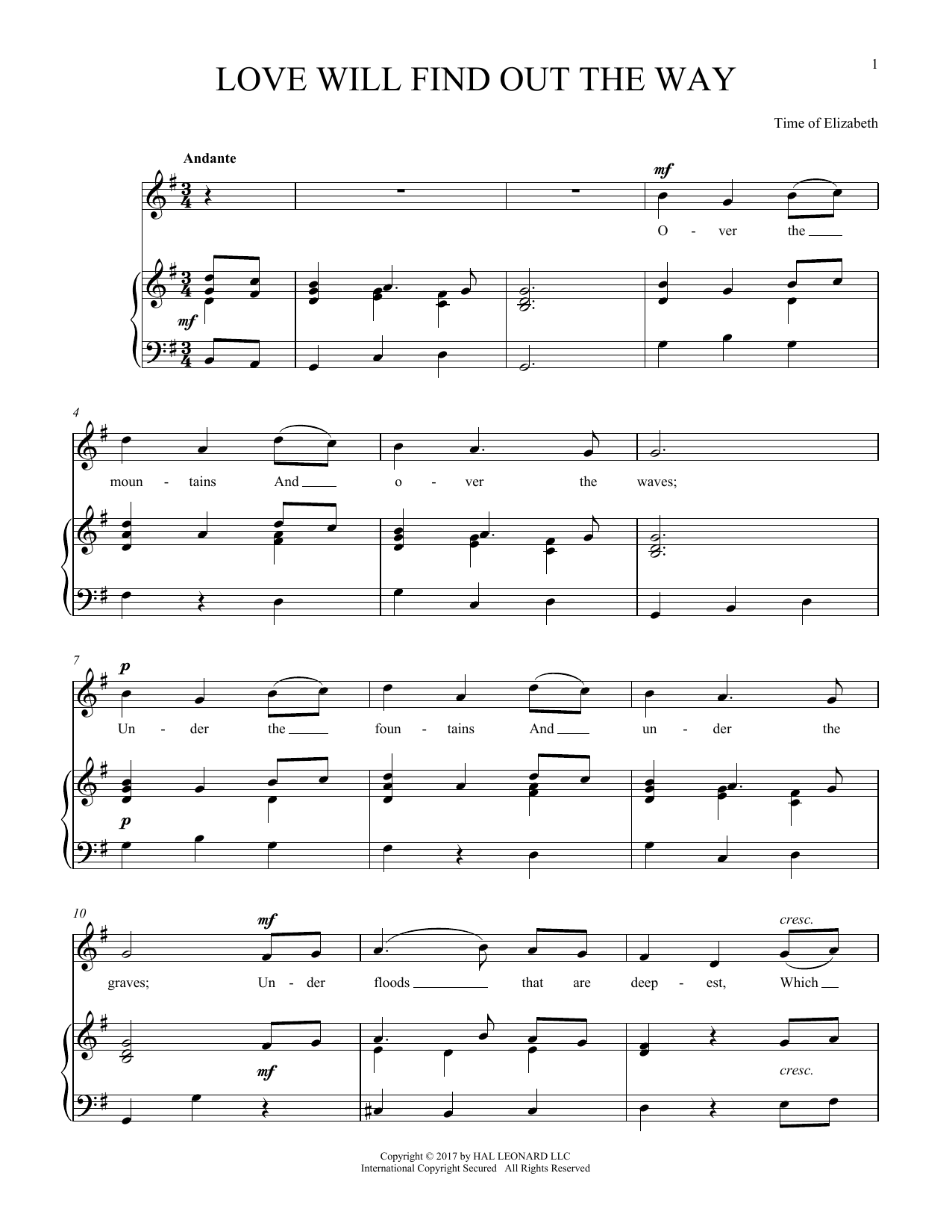 Anonymous Love Will Find Out The Way sheet music notes and chords. Download Printable PDF.