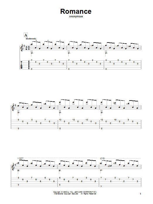 Anonymous Romance sheet music notes and chords. Download Printable PDF.