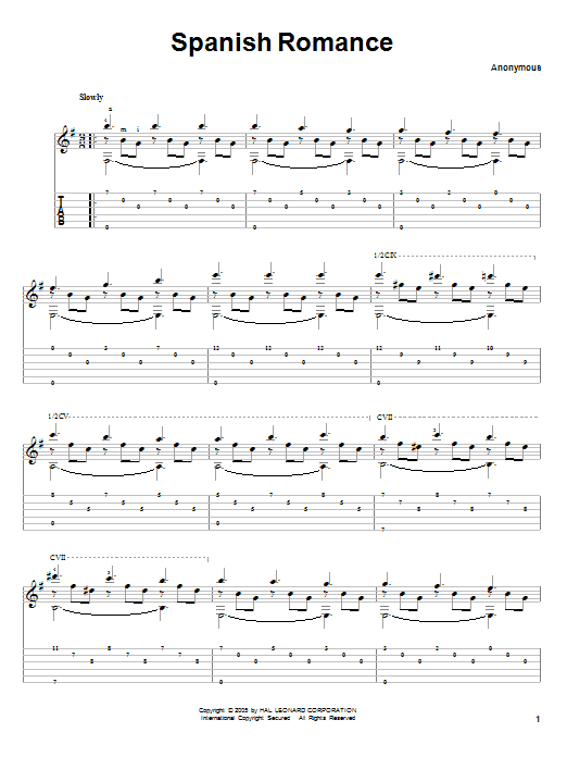 Anonymous Spanish Romance sheet music notes and chords. Download Printable PDF.