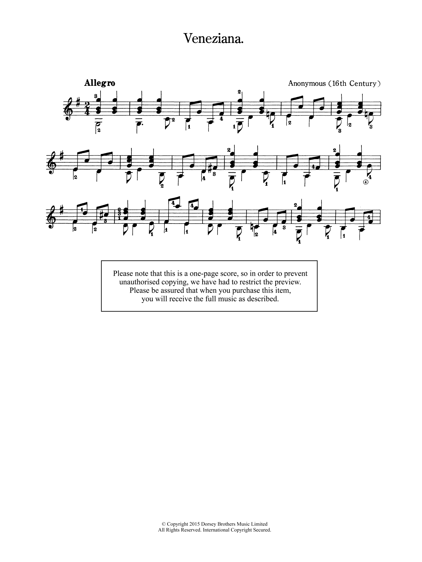 Anonymous Veneziana sheet music notes and chords. Download Printable PDF.