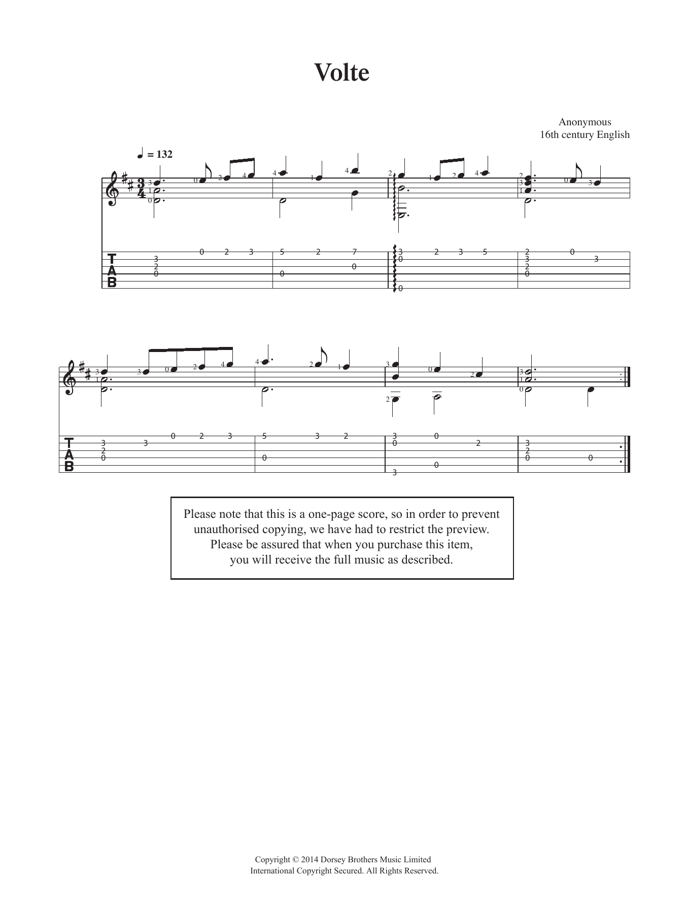 Anonymous Volte sheet music notes and chords. Download Printable PDF.