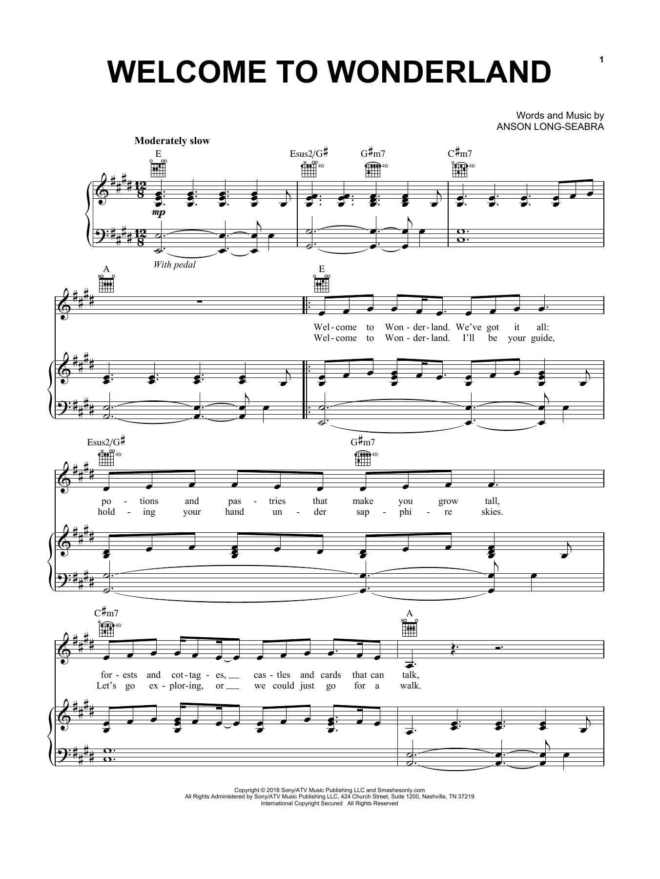 Anson Seabra Welcome To Wonderland sheet music notes and chords. Download Printable PDF.