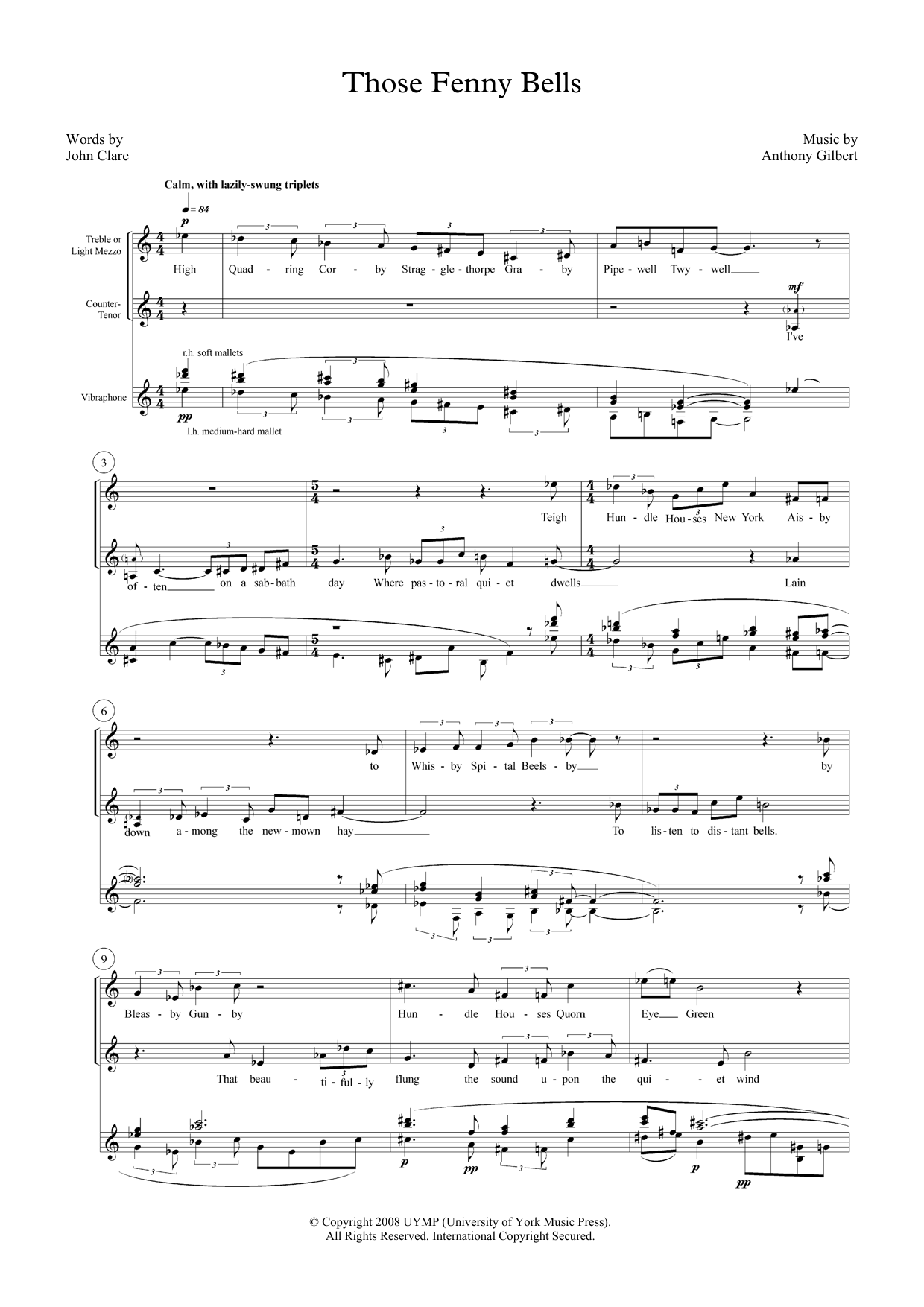Learn to play Anthony Gilbert Those Fenny Bells (for mezzo-soprano, counter-tenor and vibraphone) sheet music for Piano & Vocal in minutes. Price: 7.8900$ Anthony Gilbert Those Fenny Bells (for mezzo-soprano, counter-tenor and vibraphone) sheet music notes and chords arranged for Piano & Vocal