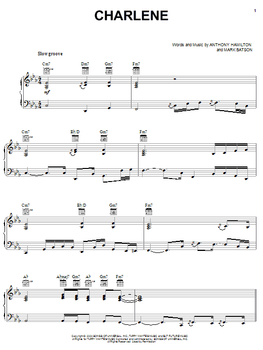Learn to play Anthony Hamilton Charlene sheet music for Piano, Vocal & Guitar Chords (Right-Hand Melody) in minutes. Price: 7.8900$ Anthony Hamilton Charlene sheet music notes and chords arranged for Piano, Vocal & Guitar Chords (Right-Hand Melody)