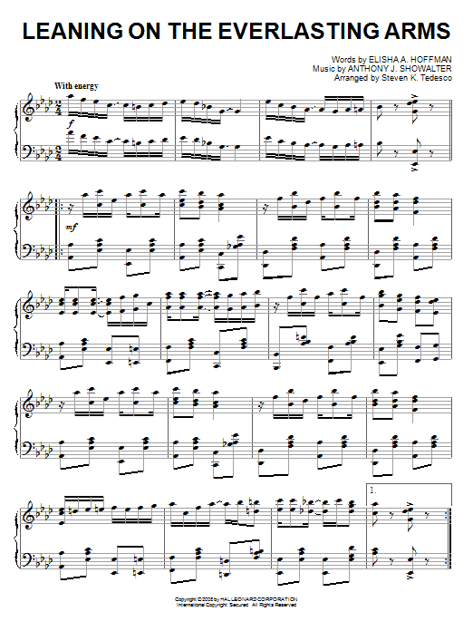 Learn to play Anthony J. Showalter Leaning On The Everlasting Arms sheet music for Piano Solo in minutes. Price: 7.8900$ Anthony J. Showalter Leaning On The Everlasting Arms sheet music notes and chords arranged for Piano Solo