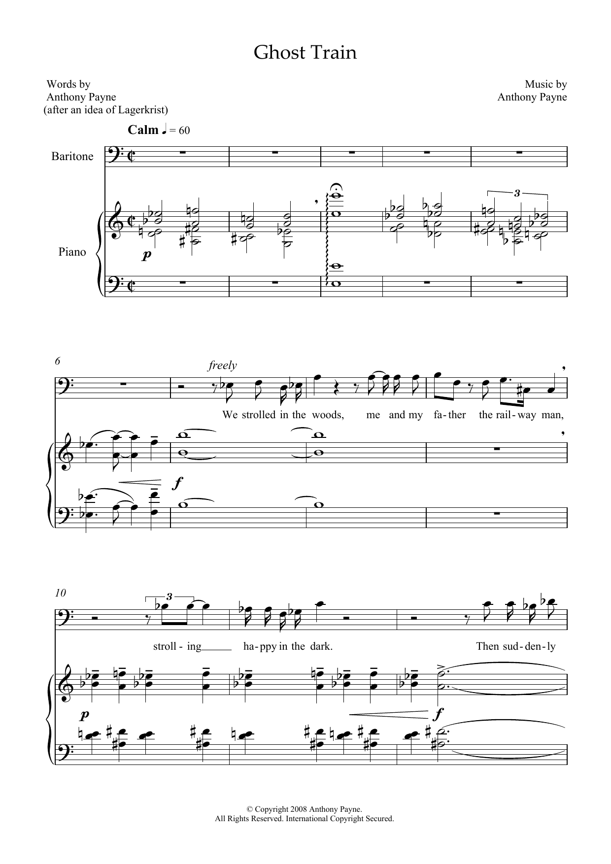 Learn to play Anthony Payne Ghost Train (for baritone & piano) sheet music for Piano & Vocal in minutes. Price: 7.8900$ Anthony Payne Ghost Train (for baritone & piano) sheet music notes and chords arranged for Piano & Vocal