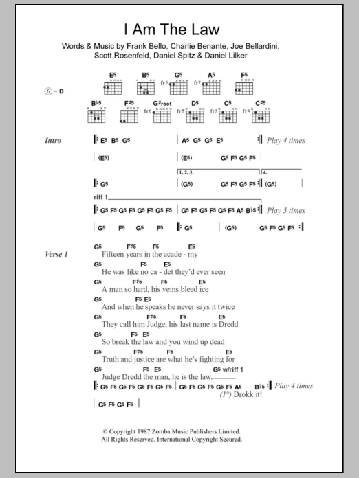 Anthrax I Am The Law sheet music notes and chords. Download Printable PDF.