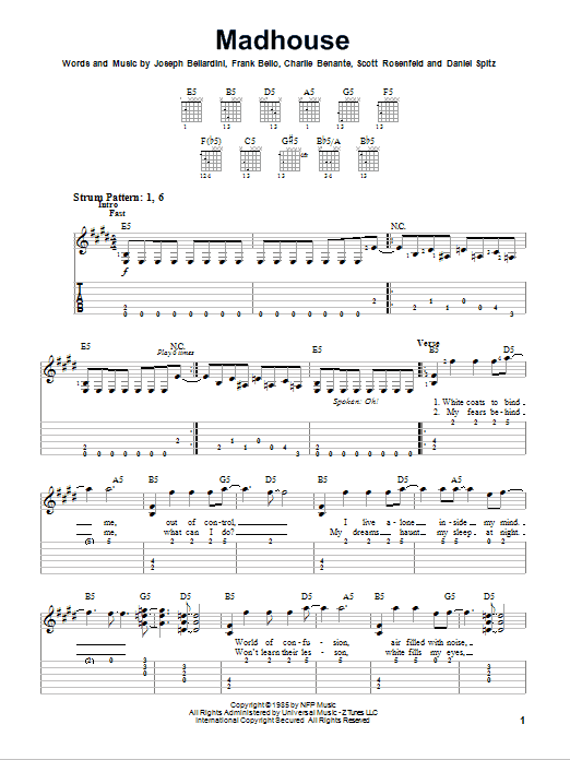 Anthrax Madhouse sheet music notes and chords. Download Printable PDF.