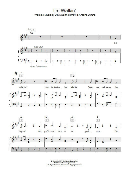 Fats Domino I'm Walkin' sheet music notes and chords. Download Printable PDF.