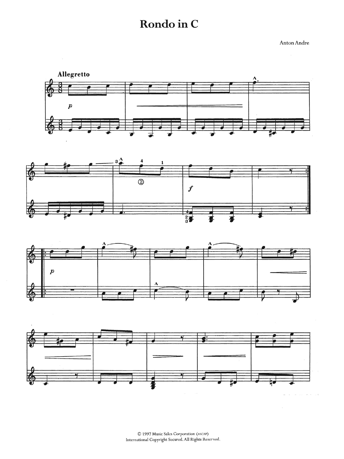 Anton Andre Rondo In C sheet music notes and chords. Download Printable PDF.