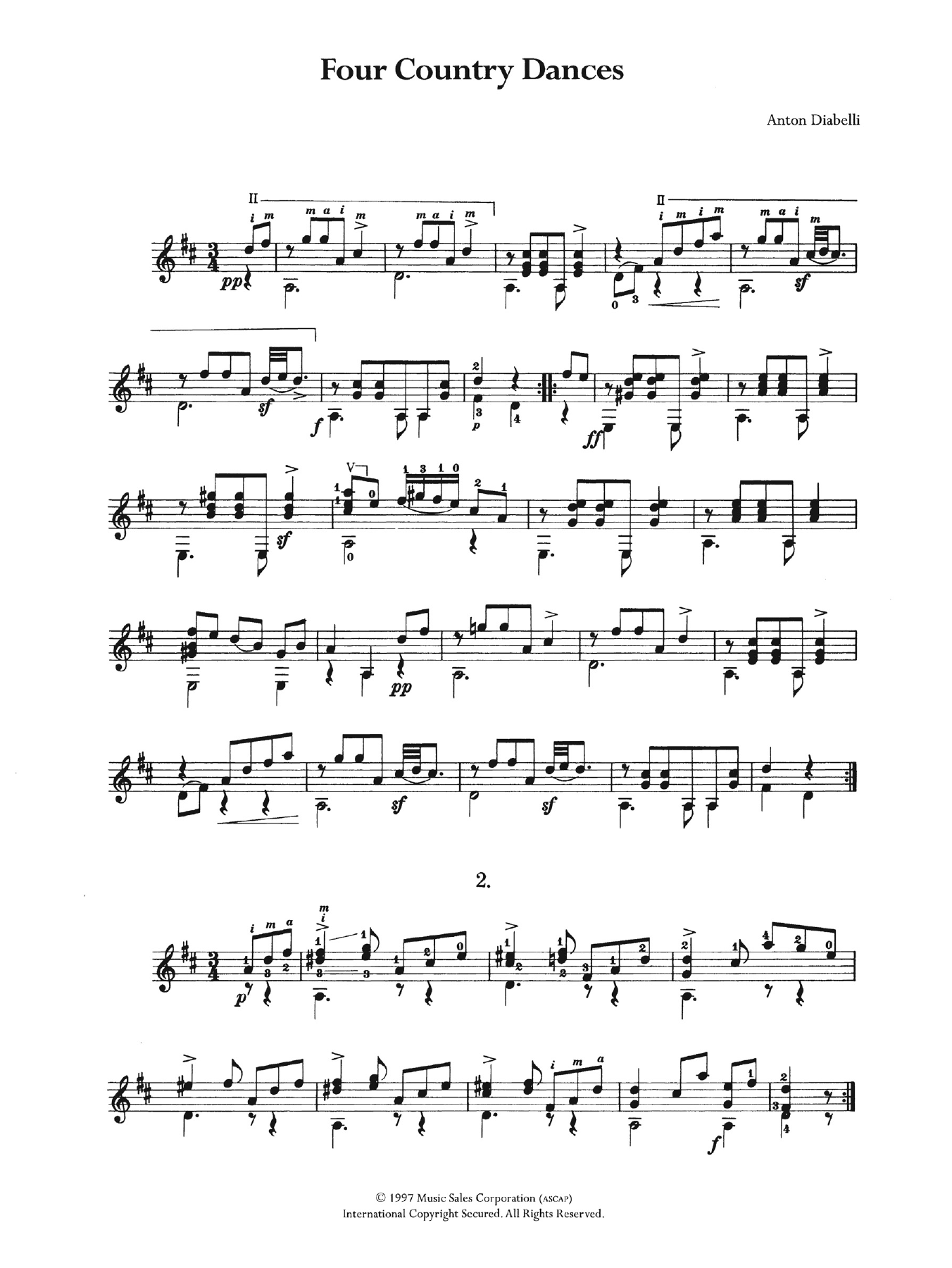 Anton Diabelli Four Country Dances sheet music notes and chords. Download Printable PDF.