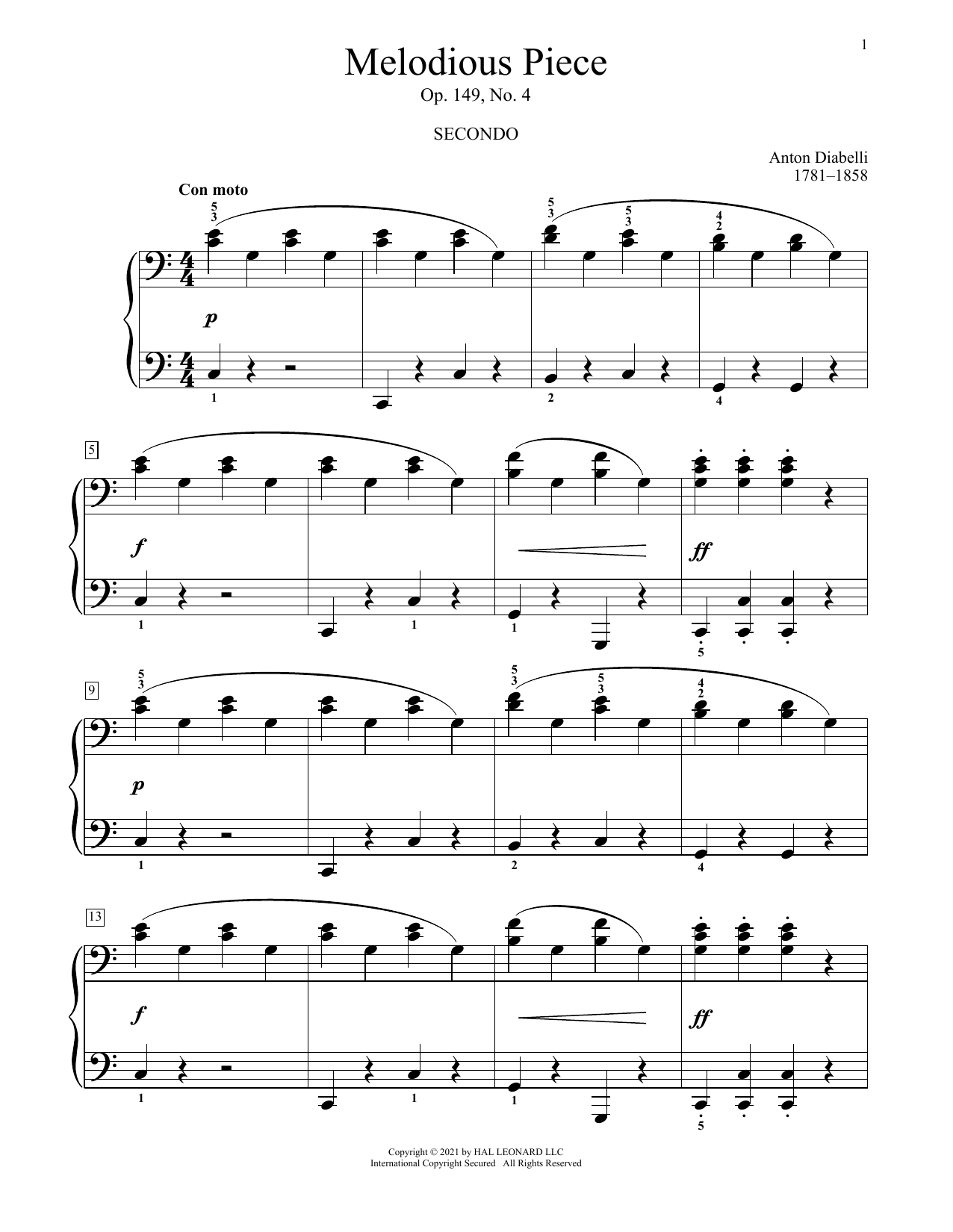Learn to play Anton Diabelli Melodious Piece, Op. 149, No. 4 sheet music for Piano Duet in minutes. Price: 7.8900$ Anton Diabelli Melodious Piece, Op. 149, No. 4 sheet music notes and chords arranged for Piano Duet