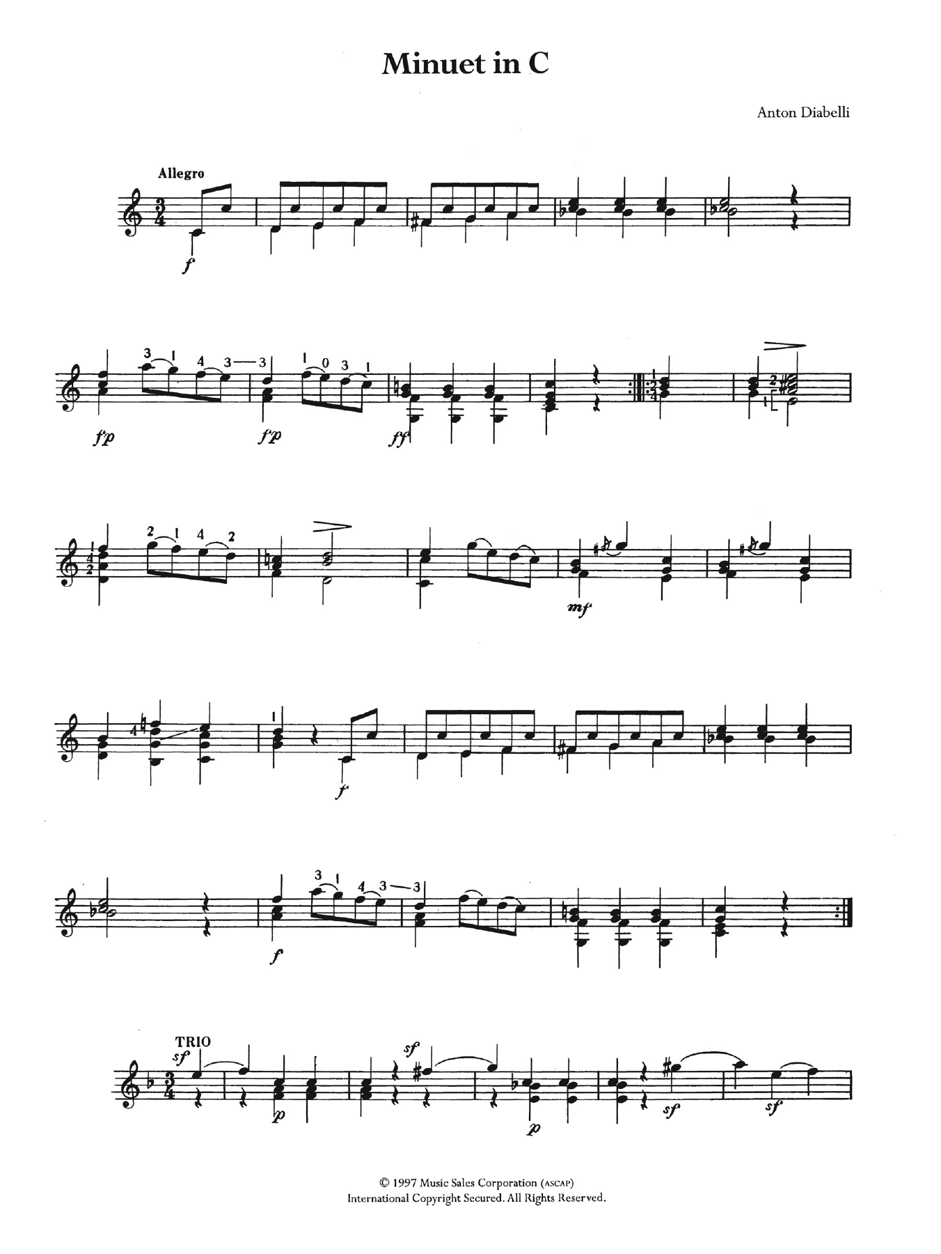 Anton Diabelli Minuet In C sheet music notes and chords. Download Printable PDF.