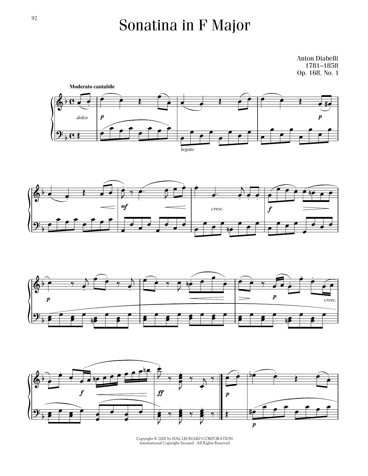 Anton Diabelli Sonatina in F, Op. 168, No. 1 sheet music notes and chords. Download Printable PDF.