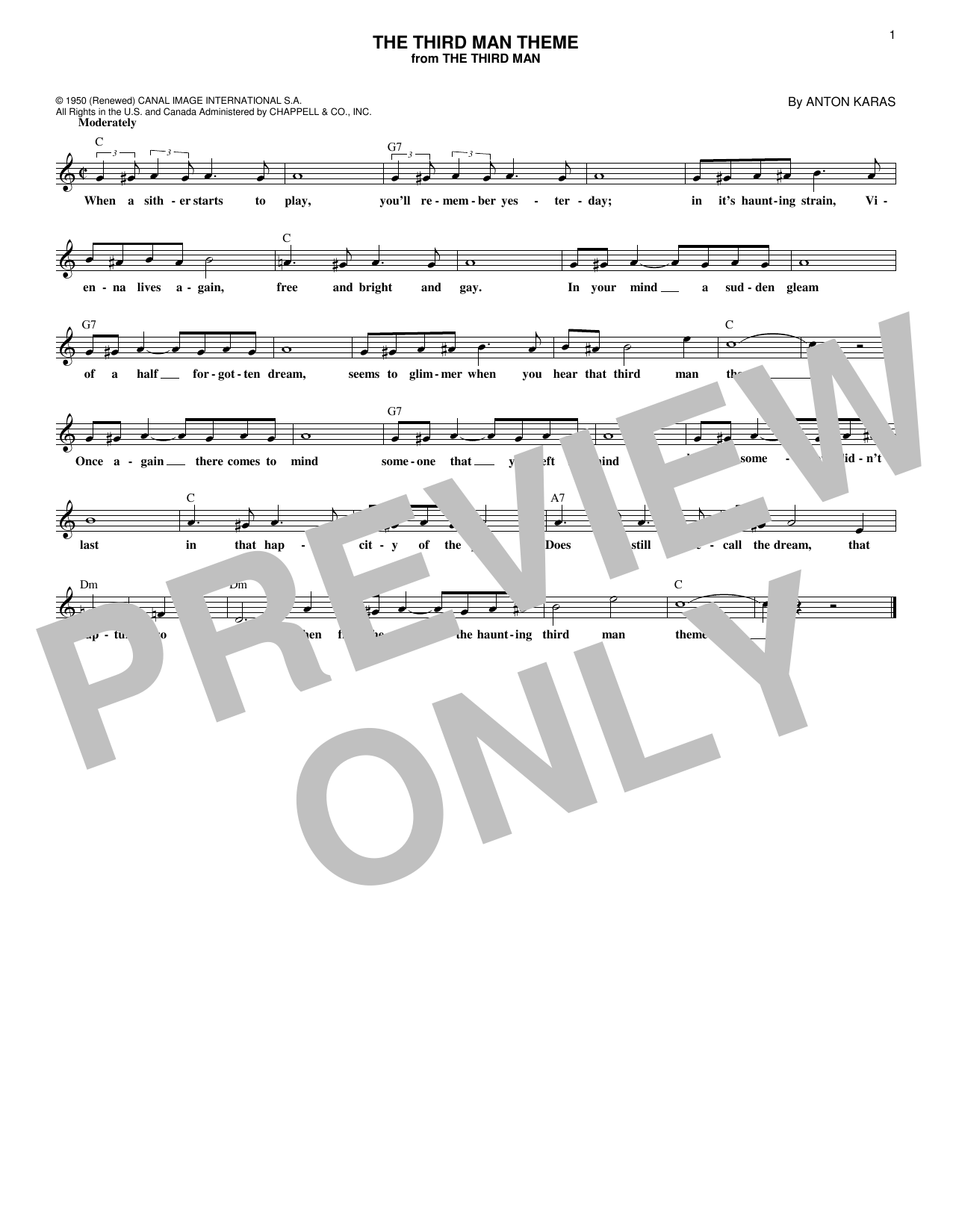 Anton Karas The Third Man Theme sheet music notes and chords. Download Printable PDF.