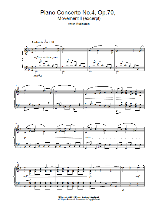 Learn to play Anton Rubenstein Themes From 'Piano Concerto No.4 Op. 70 In D Minor' sheet music for Piano Solo in minutes. Price: 7.8900$ Anton Rubenstein Themes From 'Piano Concerto No.4 Op. 70 In D Minor' sheet music notes and chords arranged for Piano Solo