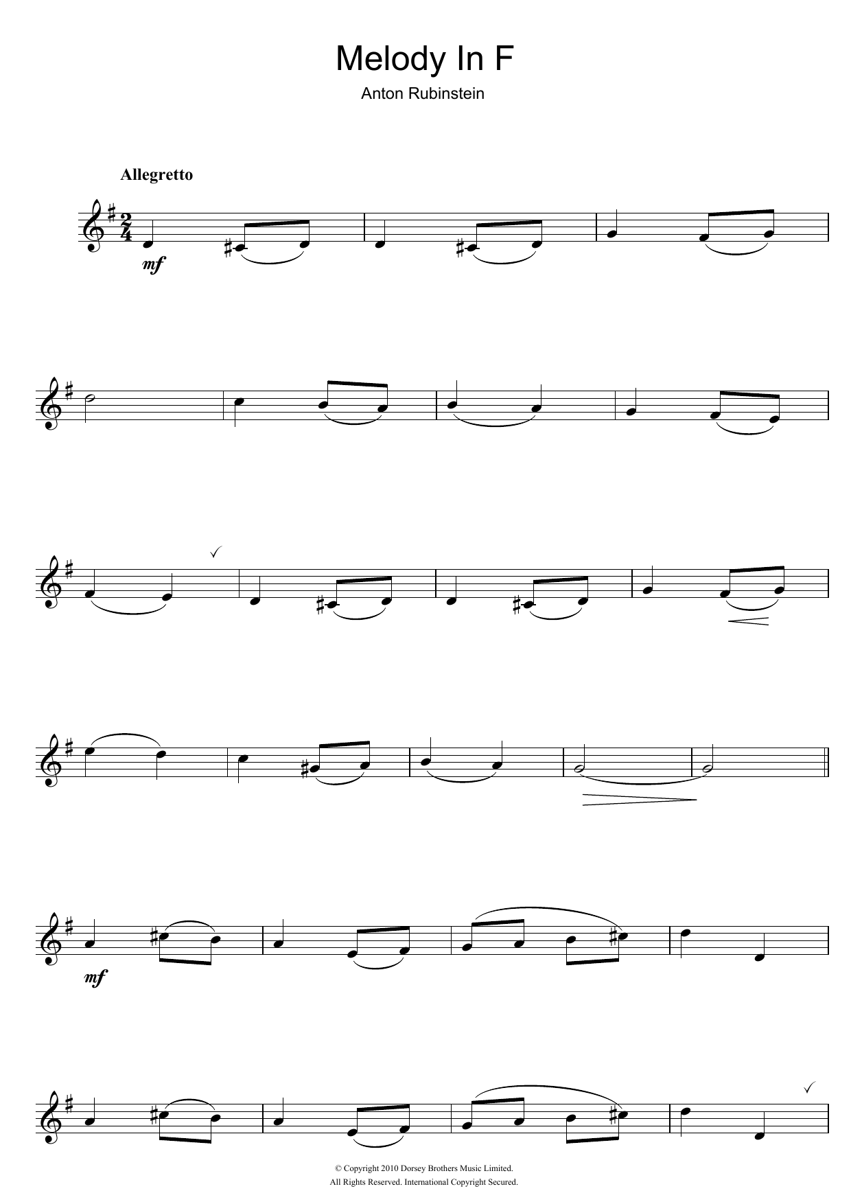 Anton Rubinstein Melody In F sheet music notes and chords. Download Printable PDF.